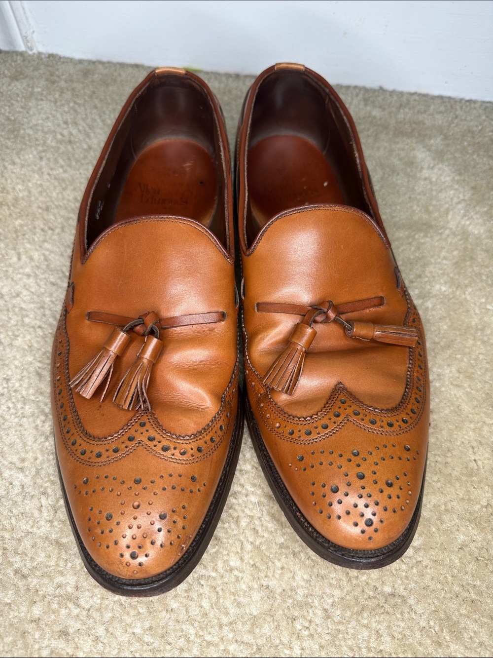 Allen Edmonds Manchester Wingtip Tassel Loafers Leather Cognac Tan Size 11 D